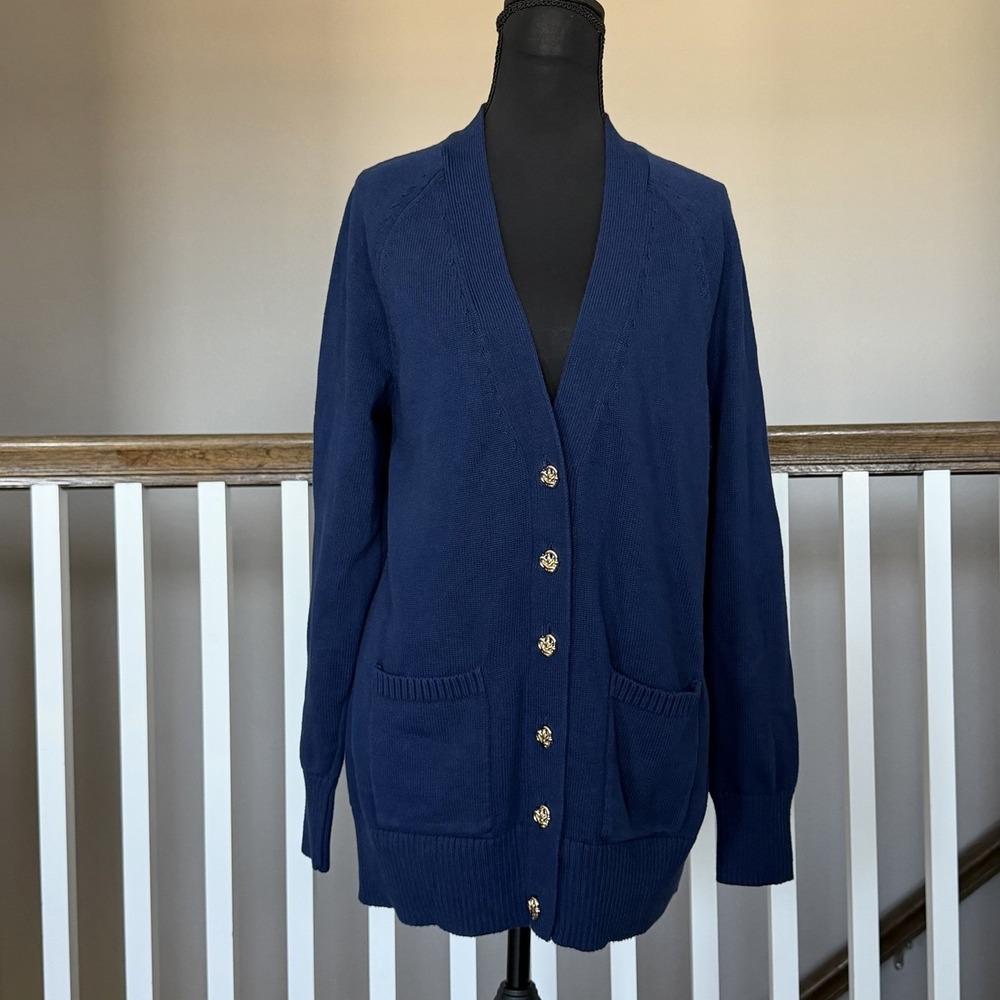 Lands End Drifter Cardigan Sweaters Blue Fisherman Women Small Old Money Grandpa